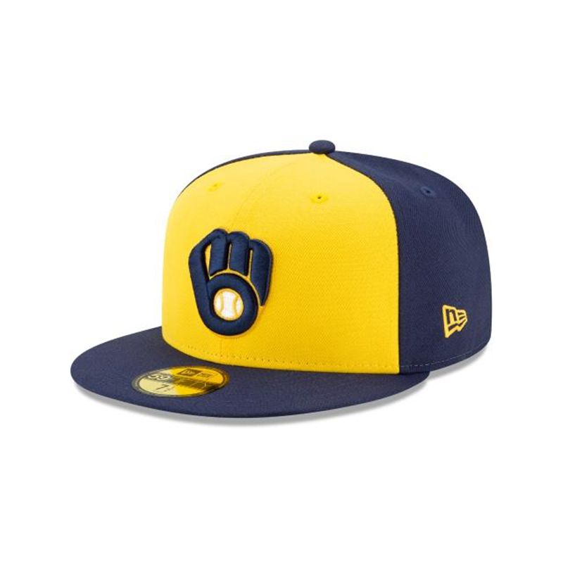 MLB Milwaukee Brewers Authentic Collection Alt 59Fifty Fitted (XXJ0291) - Yellow New Era Caps